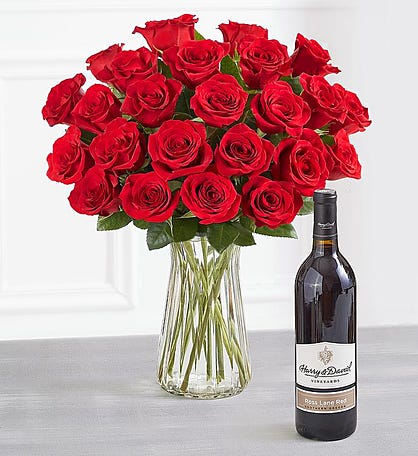Blossoms & Wine™ - Red Roses and Wine